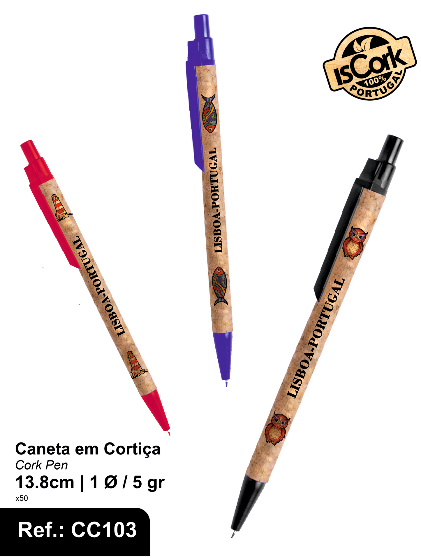 Caneta Colorida em Cortiça Lisboa