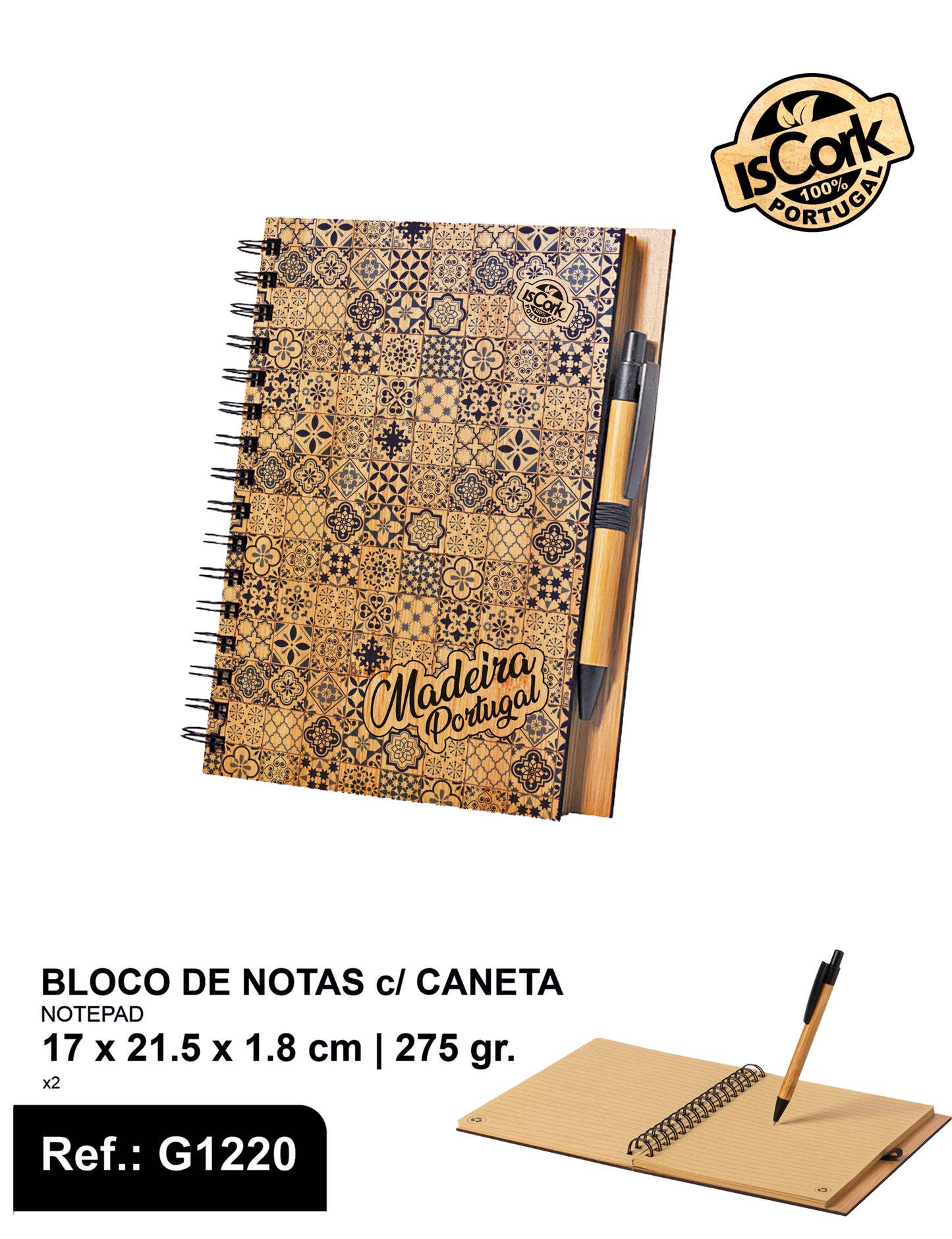 Bloco de Notas c/ Caneta Madeira G18