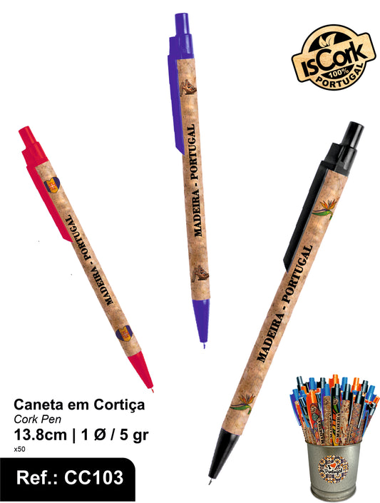 Caneta Colorida em Cortiça Madeira