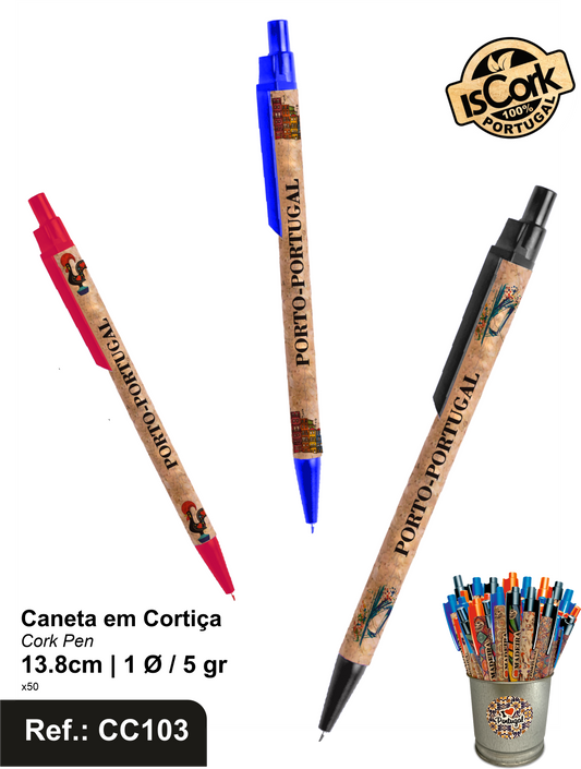 Caneta Colorida em Cortiça Porto