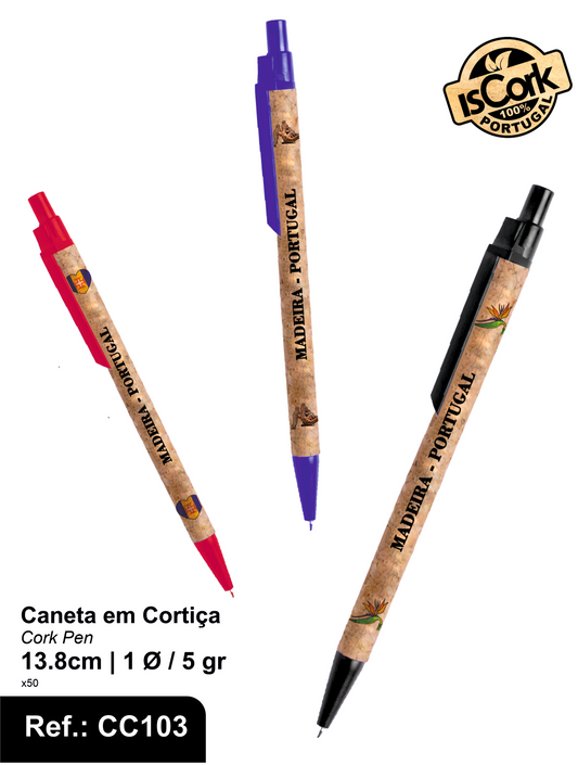 Caneta Colorida em Cortiça Madeira