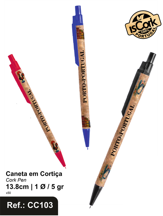 Caneta Colorida em Cortiça Porto