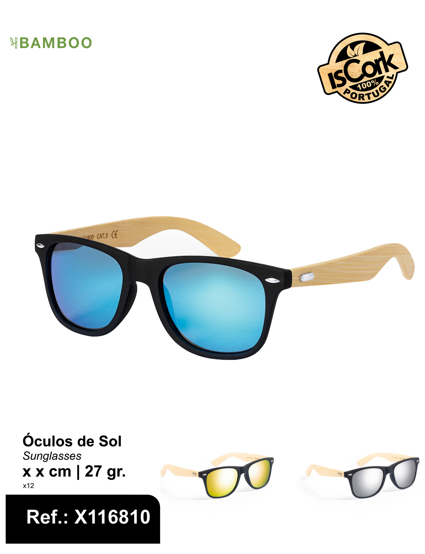 Óculos de Sol em Bambu Lentes Espelhadas